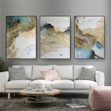 3 Pieces Gold Lines Abstract Painting Canvas Wall Art Pictures Etsy Living Room Pictures Wall Decor Living Room Wall Decor Bedroom