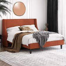 Check spelling or type a new query. Amazon Com Einfach Full Size Platform Bed Frame With Wingback Headboard Fabric Upholstered Mattress Foundation With Wooden Slat Support Burnt Orange Kitchen Dining