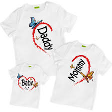 Picontshirt Matching Family Hearts Mommy Daddy Baby T Shirts White Family Clothing Sets Family Tees Outfit Sets