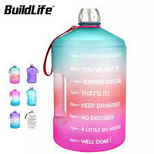 Benefits of drinking a gallon of water daily include lubrication of joints in the body, elimination of waste products & toxins, reduction in headaches, & mental alertness. Buildlife 1 Gallon Water Bottle With Time Marker 3 78l 2 2l 1 3l 128oz 73oz 43oz Bpa Free Plastic Large Capacity Sport Jug Water Bottles Aliexpress