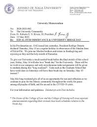 This year eid al adha is expected to take place on tuesday, july 20, a because eid al adha is a three day holiday, uae residents should expect a long weekend. Ateneo De Naga University Auf Twitter University Memorandum No 2020 2021 062 To The University Community From Fr Roberto E N Rivera Sj President Date 11 May 2021 Re Eid Al Fitr Observance Amp University