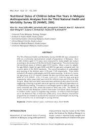 Pdf Nutritional Status Of Children Below Five Years In Malaysia Anthropometric Analyses From The Third National Health And Morbidity Survey Iii Nhms 2006