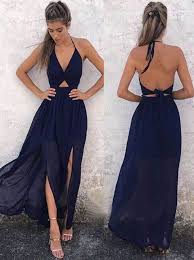 A Line Halter Prom Dresses Floor Length Prom Dress Backless V Neck Evening Dress Navy Blue Prom Gown Chiffon Formal Dress Prom Dresses Ytv36 Prom Dresses Blue Blue Prom Gown Backless Prom Dresses