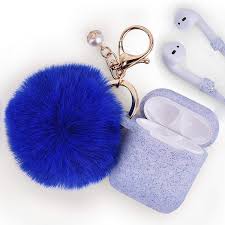 Airpods Case Filoto Airpods Silicone Glittery Cute Case Cover With Keychain Strap For Apple Accessories Case Blue Sapphire Keychain