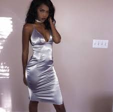 Diamond Choker Necklace Paired With A Form Fitting Silver Silk Bodycon Spaghetti Strap Dress 3 Benitathediva Fashion Dresses Satin Dresses
