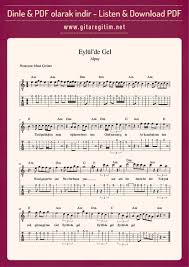 Eylul De Gel Nota Tab Gitaregitim Net Muzik Notalari Gitar Muzik