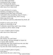 Poem Broken Piece Of Glass Composed By Kudrat Bhatia Poems Broken Broken Things I Want
