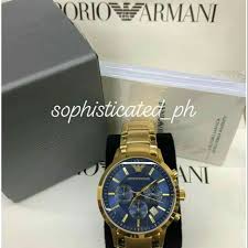 Armani men's watches are characterised by fashion forward yet enduring designs matched with modern shapes and materials, which one can expect from giorgio armani's leading runway brand. Emporio Armani Watch Gold With Blue Dial Shopee Philippines