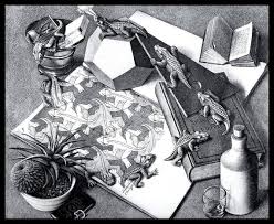 In maurits cornelis escher puddle prints, the artist graphically illustrates his skill for representing more than one perspective, as a second drawing emerges from a reflection in a puddle in the first drawing. Mc Escher Print Escher Art Reptiles Circa 1943 Etsy