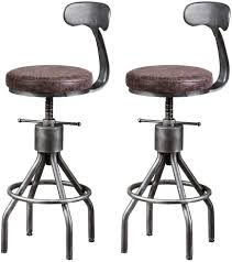 A small kitchen island of grey plywood a vintage wooden table with horizontal beams and metal stools create an industrial look and spruce up the space. Set Of 2 Bar Stools Industrial Style Kitchen Counter Island Stool Dining Chiar With Backrest Swivel P In 2021 Bar Stools Industrial Style Kitchen Industrial Bar Stools