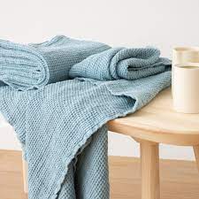 Linen Bath Towels Stone Blue Washed Waffle Big Linenme In 2021 Linen Bath Towels Towel Set Linen Towels