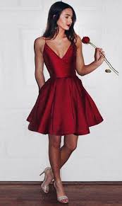 Simple A Line V Neck Burgundy Satin Short Homecoming Dress Prom Dresses For Teens Burgundy Homecoming Dresses Satin Homecoming Dress