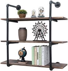 The beauty of industrial pipe shelves is that the pieces are on top of that, when using plumbing pipe, making finer adjustments and getting your project level can be. Amazon Com Industrial Pipe Shelves With Wood 3 Tiers Rustic Wall Mount Shelf 36 2in Metal Hung Bracket Bookshelf Diy Storage Shelving Floating Shelves Kitchen Dining