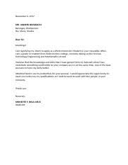 This letter is usually attached to a resume or cv, and it serves as an overview of one's resume. Application Letter Exxxx Docx November 6 2017 Mr Andres Bonifacio Barangay Chairperson Sta Mesa Manila Dear Sir Greetings I Am Signifying My Intent To Course Hero
