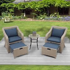 Uhomepro 5 Piece Wicker Patio Furniture Set Pe Wicker Rattan Small Patio Set Porch Furniture Cushioned Patio Chair Set Of 2 With Ottomans Coffee Table Outdo Outdoor Patio Furniture Sets Conversation