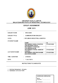 Universiti kuala lumpur (unikl), based in the heart of malaysia's capital and commerce area, is one of the country's leading technical university. Assignment Cover Page Unikl