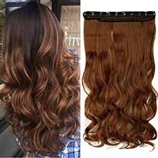 Am_ eg_ 50cm women curly wavy clip in hair extension cosplay synthetic hairpiece. Clip In Hair Extensions 1 Weft 5 Clips Human Hair Wavy Chestbut Blond Amazon De Beauty