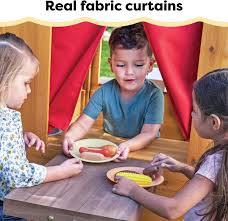 KidKraft moderna casa de juegos de madera para exteriores con mesa de picnic,  buzón y parrilla al aire libre, regalo para niños de 3 años