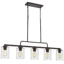 5 Light Kitchen Island Lighting Beionxii 42 Large Farmhouse Linear Lighting Chandelier For Dining Room Pool Table Pendant Light Oil Rubbed Bronze Finish With Clear Seeded Glass Farmhouse Touches