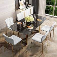 Aron living rose 36 wood and marble laminated dining table, white by aron living. Modern 63 Rectangular Dining Table Faux Marble Top Golden Base Black Marble Dining Tab Dining Table Marble Marble Top Dining Table Marble Dining Table Decor