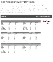 Badger Sizing Chart Amerasport