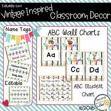 Classroom Vintage Decor Abc Wall Charts Desk Charts Name Tags