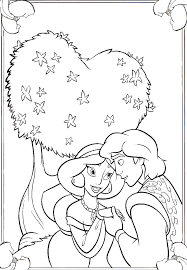 Scarica e stampa i disegni e il lavoretto da fare insieme al tuo bambino per san valentino! Disegno Di Alladin E Jasmine Da Colorare Per Bambini Disegnidacolorareonline Com