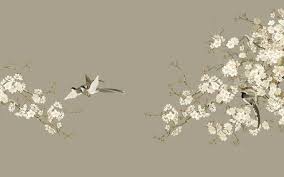Birds And Flowers Wallpaper Chinoiserie Hanging Cherry Flowers Wallpaper Flying Birds Home Decor Wall Murals Grey Background Birds And Flowe Wall Murals Flower Wallpaper Magnolia Flower