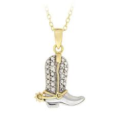 Db Designs Two Tone Diamond Accent Western Themed Cowboy Boot Necklace Boot Jewelry Diamond Accent Long Chain Necklace