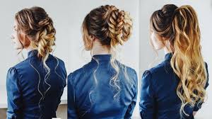 Long and up prom hairstyle for a formal occasion, it is quite common for a beautiful updo bringing all your hair together and off the shoulder. 3 Easy Hairstyles Prom Hair Half Up Ponytail Braided Bun Loose Side Bun Kuklalu Compilation Youtube