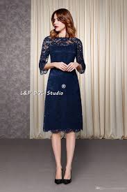 Women's scoop neck chiffon bridesmaid dress short lace formal evening gown with belt. Navy Blue Lace Bridesmaid Dresses Three Quarter Sleeves Zipper Back Knee Length Wedding Party Dresses Custom Made Plus Size Garden Style From Lpdqlstudio 95 31 Dhgate Com