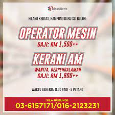 Kerja kosong jobs now available in sungai buloh. Operatormesin Gaji Rm1500 Keraniam Jobs 1klassifieds Facebook