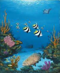 This time we used fluoro oil pastels and fluoro paints to create a. Reef Painting Underwater Cruising The Reef Like Wyland Chris Lassen Ebay