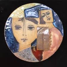 MID CENTURY CERAMIC Wall Plaque of Israeli Musicians. by Ruth Faktor. (B  1937) $110.00