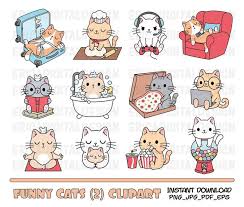 Funny Cats Clipart Cute Cat Clipart Kawaii Kitten Doodle Kitty Etsy In 2020 Cat Clipart Cat Printable Funny Cats