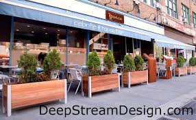 Large Rectangular Wooden Planters For Sidewalk Cafe And Restaurant Patios Outdoor Cafe Restaurant Patio Outdoor Restaurant