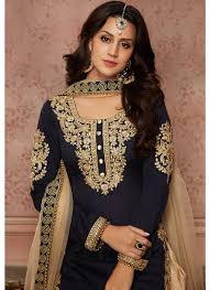 Black And Silver Punjabi Suit Navy Blue And Gold Embroidered Punjabi Suit Shrug For Dresses Fashion Punjabi Suits