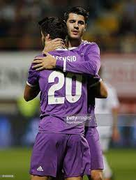 Marco Asensio Of Real Madrid Celebrates With Alvaro Morata After Real Madrid Madrid Real Madrid Football Club