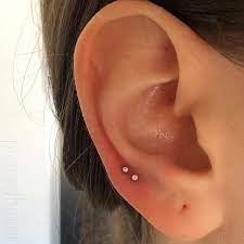 Fresh Double High Lobe And Second Lobe By Piercedheartt The Beauty In Simplicity Piercedearrin Body Jewelry Piercing Cartilage Piercing Stud Lobe Piercing