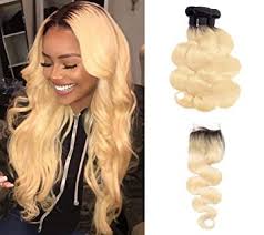 Wavy, silky, and an absolutely brilliant color, our blonde brazilian hair can and very well should be colored to perfection! Amazon Com Dingli Hair Dark Roots Blonde T1b 613 Ombre Virgin Body Wave Brazilian Hair With Closure 3 Bundles With Closure Brazilian T1b 613 Hair Weave 3pcs With Closure 12 12 12 10inch Closure Beauty