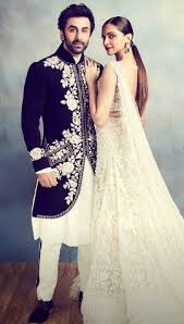 Ranbir Kapoor And Deepika Padukone Make For A Majestic And Royal Pair In This Photo Wedding Dress Men Bridal Outfits Celebrity Wedding Dresses