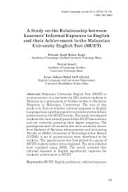 Universiti teknologi mara is ranked #949 in best global universities. Pdf A Study On The Relationship Between Learners Informal Exposure To English And Their Achievement In The Malaysia University English Test Muet Noriah Ismail Academia Edu