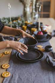 Stone lain stoneware dinnerware set, service for 4, blue and black. Ceramic Black Dinnerware Set Stoneware Dinnerware Set Minimalist Dinner Plate Rustic Dessert Plate And Soup Bowl Country Home Table Decor Rustic Dinnerware Pottery Dishes Dinnerware Sets Rustic