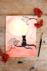 Beginner Black Cat Face Paint Diy Black Cat Watercolor Painting Ehow Watercolor Art Diy Watercolor Cat Tree Watercolor Painting