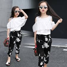 Summer Cotton Girls Clothing Sets Lace Tiered White Shirt Floral Pants 2pcs Teenage Clothes For Girls 12 Yea Girls Clothing Sets Kids Outfits Dresses Kids Girl