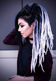 Black To White Wool Dreadlocks Grey Dreads Extensions Grey Ombre Dreads Gothic Rock Metal Dreadlocks Double Ended Snow Mountains In 2021 Dread Hairstyles Dreadlocks Girl White Girl Dreads