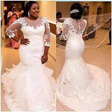 Chady Elegant Plus Size Mermaid Wedding Dress For Bride 2017 Lace Beading 3 Sheer Wedding Dress Plus Size Wedding Gowns Plus Size Wedding Dresses With Sleeves