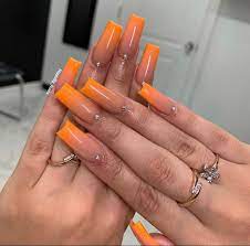 Pin By College Grad On Nails Orange Ombre Nails Short Square Acrylic Nails Orange Acrylic Nails