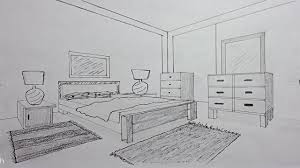 ازاي ترسم غرفة نوم سرير كومودينو منظور من نقطتين How To Draw A Perspective Bedroom Of 2 Points Youtube