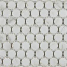 This mosaic can be used on both floors and walls. Mohawk Ristoria Calacatta Gold 11 X 13 Glazed Ceramic Penny Round Mosaic Tile At Menards